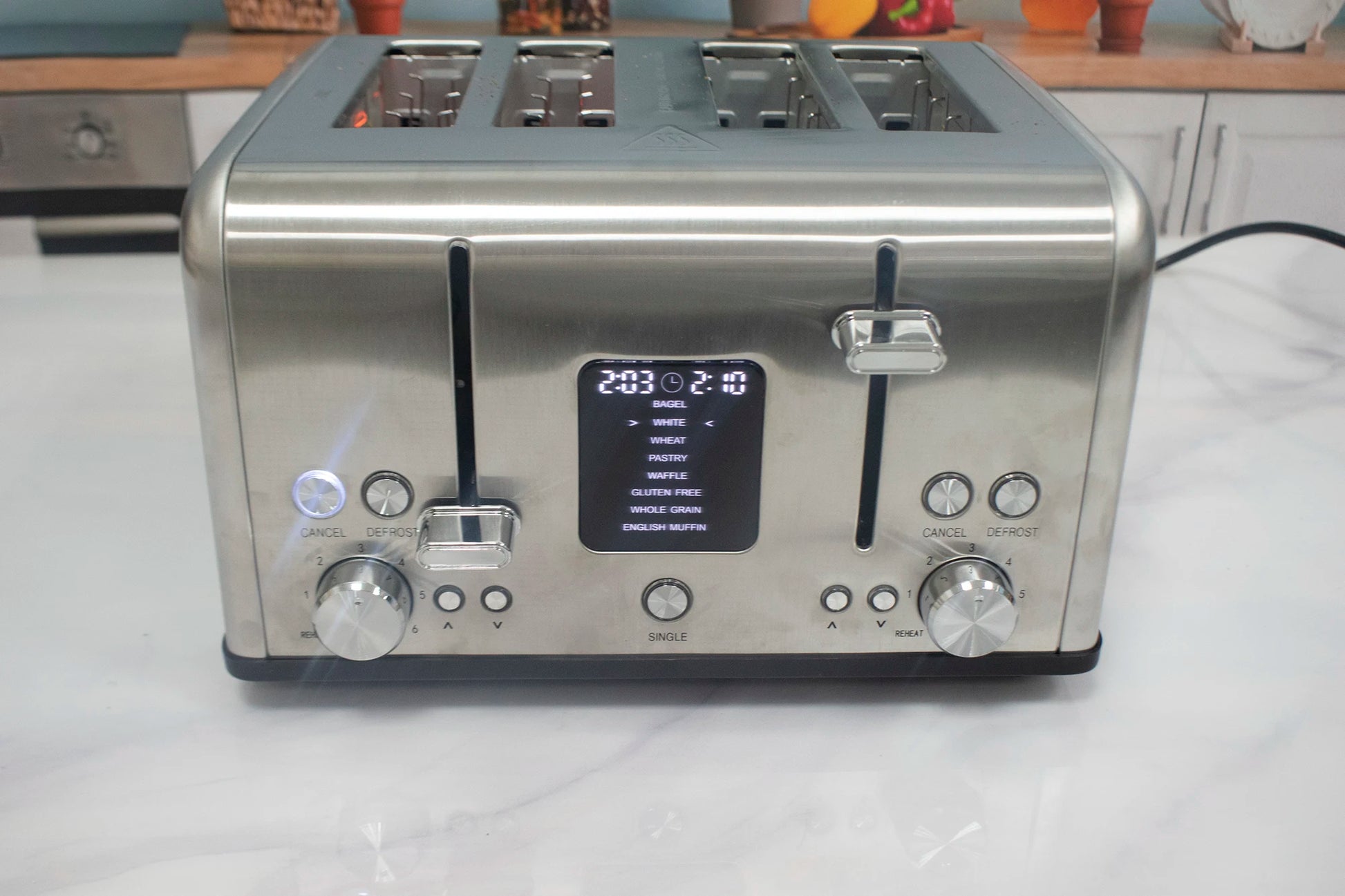 JMT-775114 Stainless Steel 4-Slice Digital Toaster with LED Display and Dust Cover