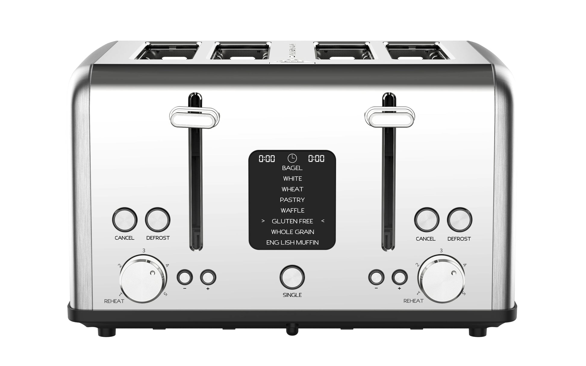 JMT-775114 Stainless Steel 4-Slice Digital Toaster with LED Display and Dust Cover