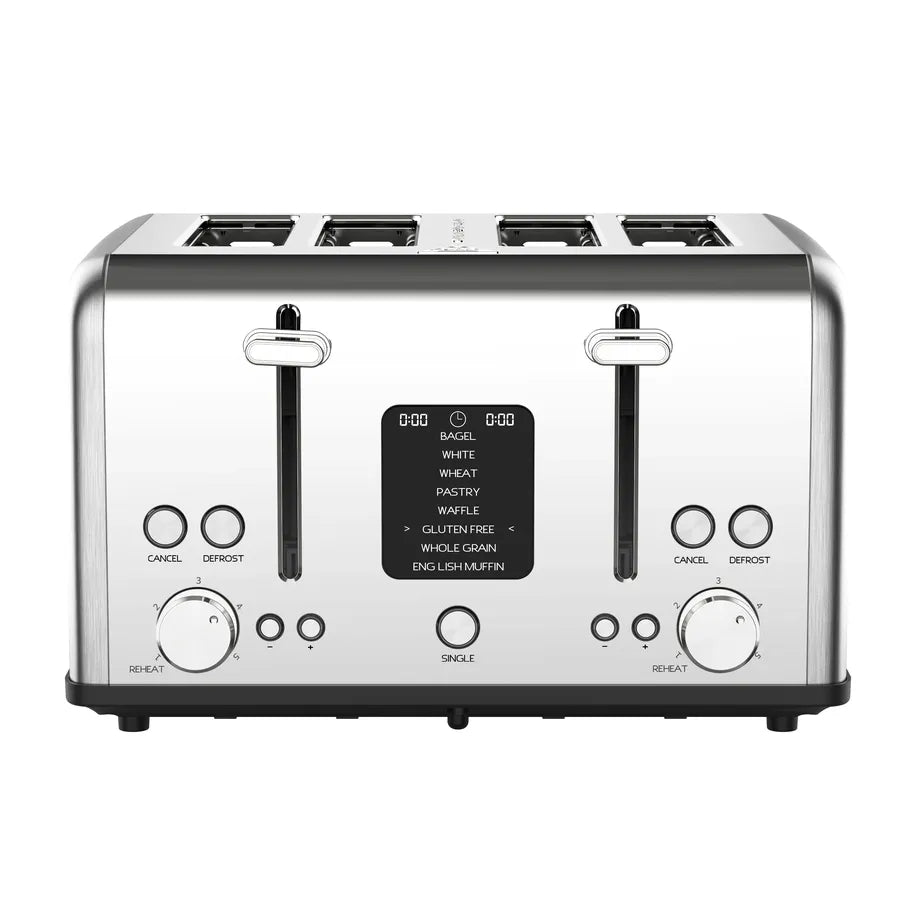JMT-775114 Stainless Steel 4-Slice Digital Toaster with LED Display and Dust Cover