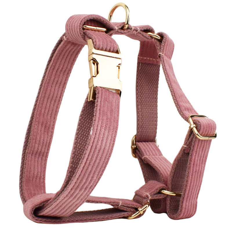 JMT-775498 Corduroy Dog Collar and Leash Set with Bow and Accessories - Five-Piece Pet Essentials