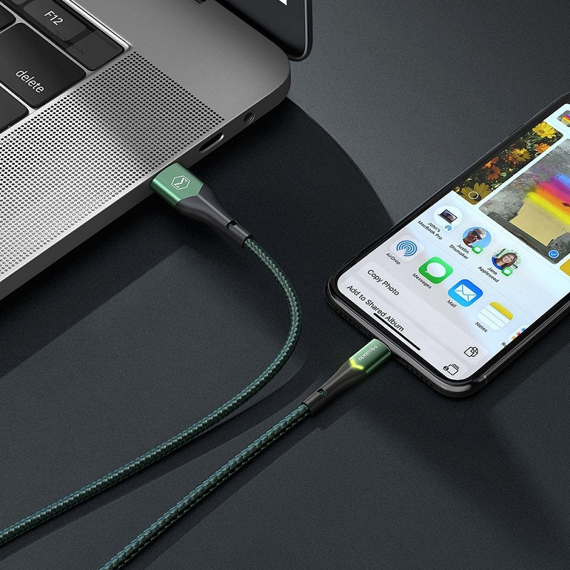 JMT-775498 LED Indicator Data Cable for iPhone with 8PIN Connector - 1.2m/1.8m Length, Aluminum Alloy Material, Fast Charging & Data Transmission
