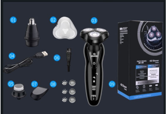 JMT-775562 Zhong Zheng Rechargeable 4D Floating Razor with 3 Rotating Blades and Waterproof Design