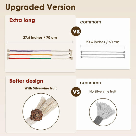 JMT-776458 Interactive Cotton Rope Cat Toy with Silvervine Fruit for Healthy Chewing and Dental Care, 27.6 Inches Long