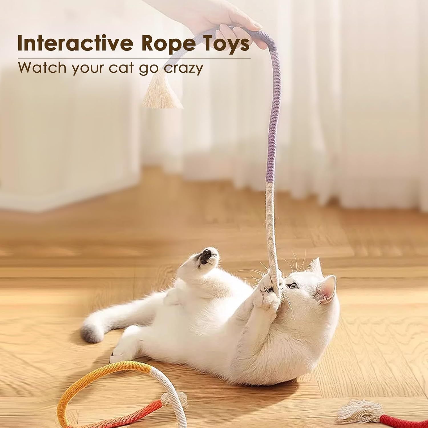 JMT-776458 Interactive Cotton Rope Cat Toy with Silvervine Fruit for Healthy Chewing and Dental Care, 27.6 Inches Long