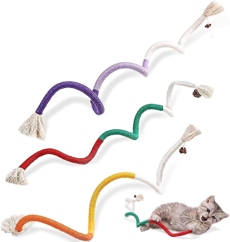 JMT-776458 Interactive Cotton Rope Cat Toy with Silvervine Fruit for Healthy Chewing and Dental Care, 27.6 Inches Long