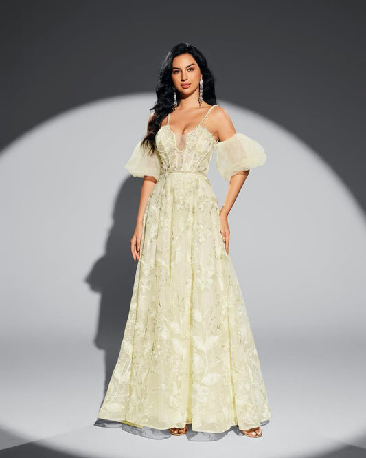 JMT-776714 Elegant Yellow Evening Dress for Special Occasions
