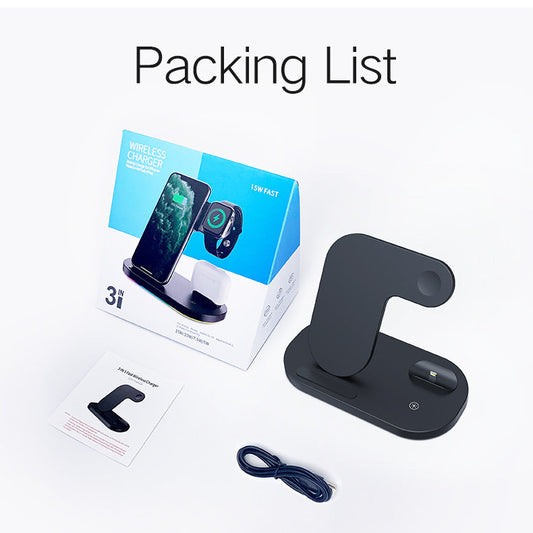 JMT-777162 3-in-1 Wireless Charging Station for iPhone 15W, AirPods Pro & iWatch, Foldable Design, Type-C, Black/White