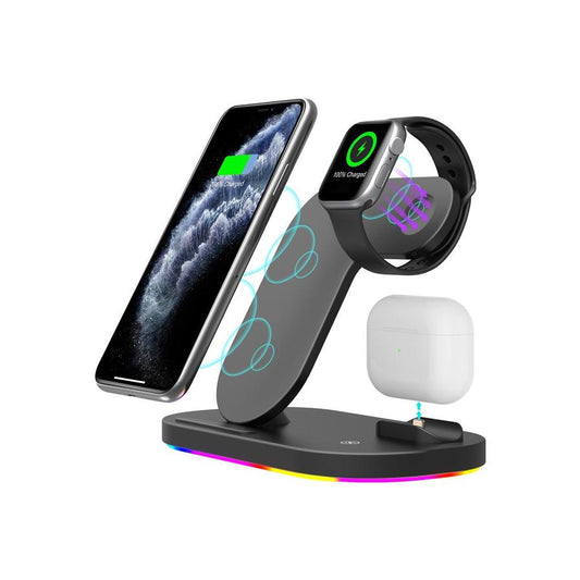 JMT-777162 3-in-1 Wireless Charging Station for iPhone 15W, AirPods Pro & iWatch, Foldable Design, Type-C, Black/White