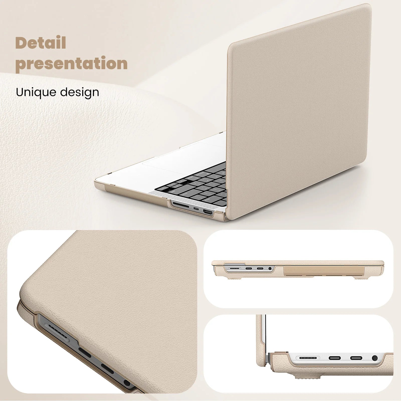 JMT-777290 Gold PU Kickstand Cover for MacBook Pro 14-inch (2021/2023) Models A2442, A2779, A2918, A2992