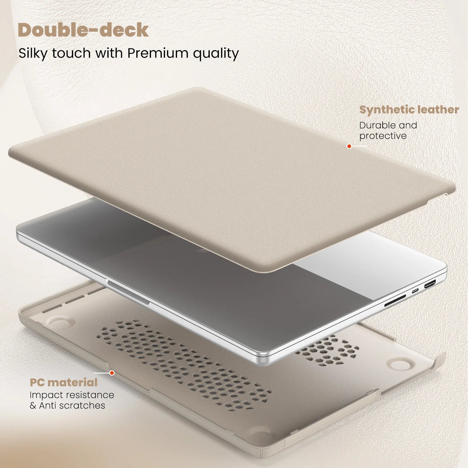 JMT-777290 Gold PU Kickstand Cover for MacBook Pro 14-inch (2021/2023) Models A2442, A2779, A2918, A2992