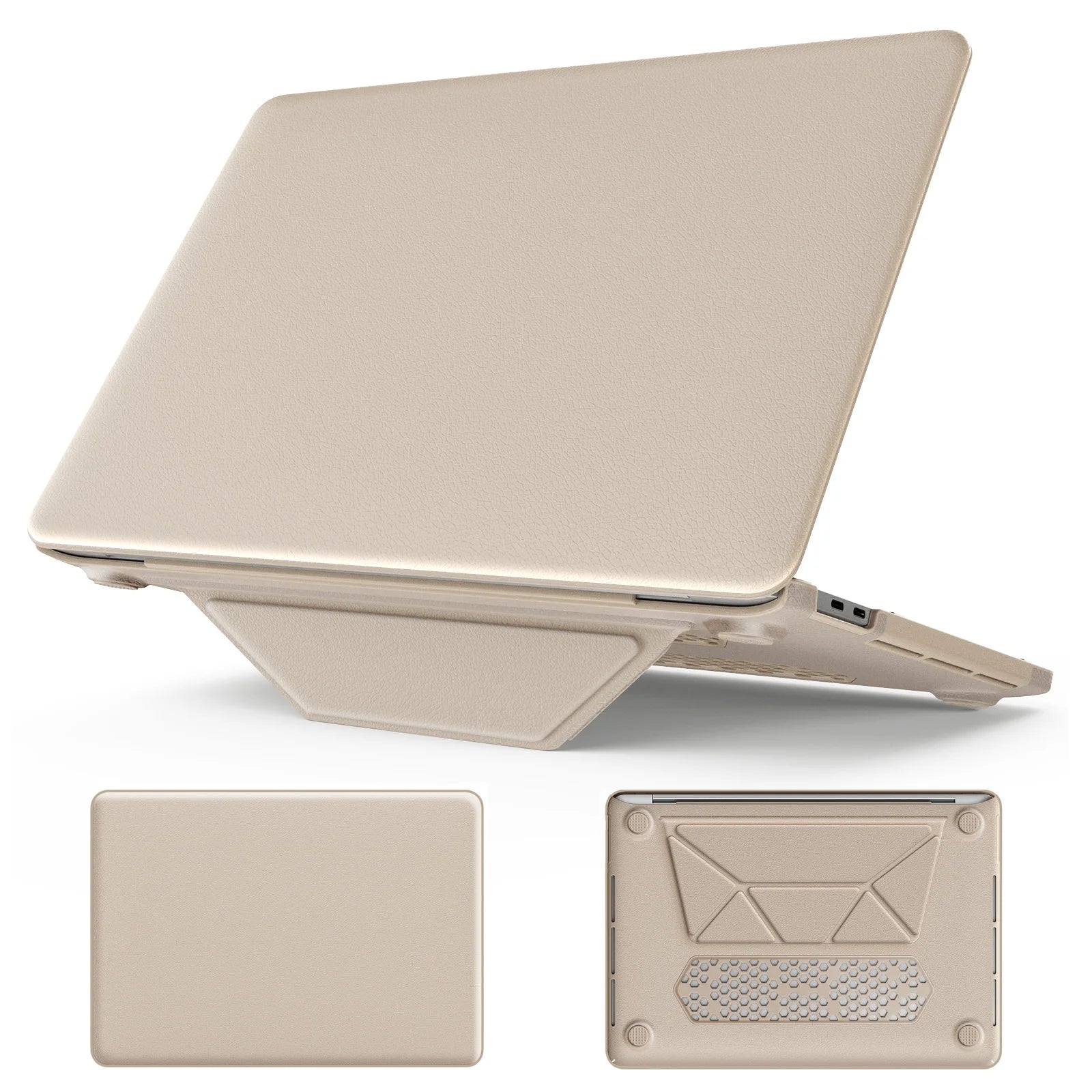 JMT-777290 Gold PU Kickstand Cover for MacBook Pro 14-inch (2021/2023) Models A2442, A2779, A2918, A2992