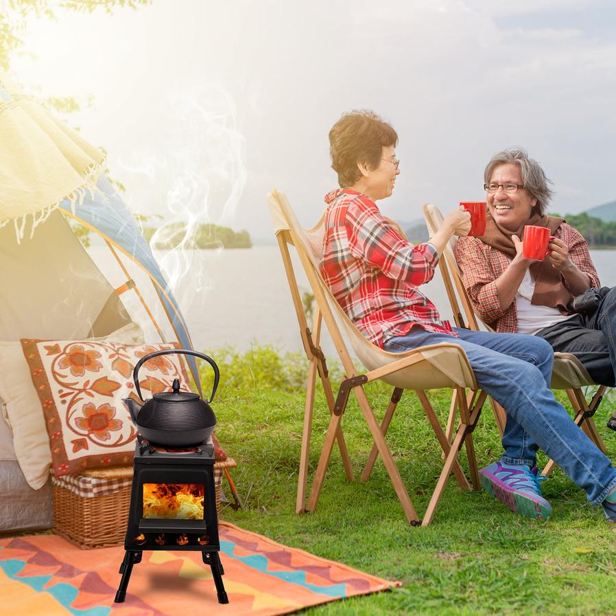 JMT-777354 Portable Detachable Wrought Iron Camping Stove Panel - 27x27x34cm, Black