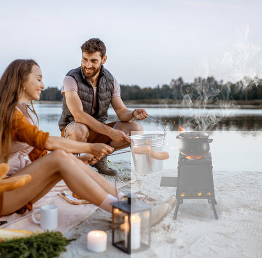 JMT-777354 Portable Detachable Wrought Iron Camping Stove Panel - 27x27x34cm, Black