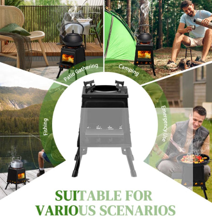 JMT-777354 Portable Detachable Wrought Iron Camping Stove Panel - 27x27x34cm, Black