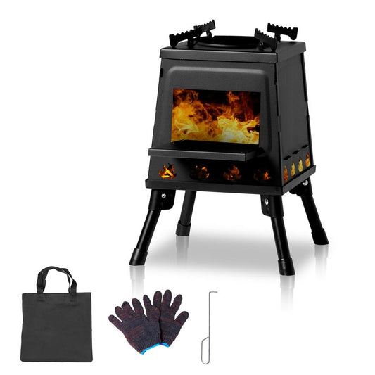 JMT-777354 Portable Detachable Wrought Iron Camping Stove Panel - 27x27x34cm, Black