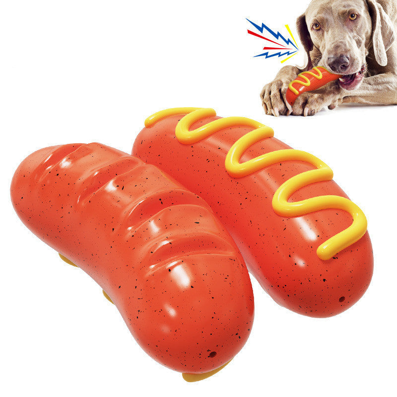 JMT-777610 Durable TPR Pet Dog Molar Toy - Hot Dog Sausage Shape for Chewing and Play