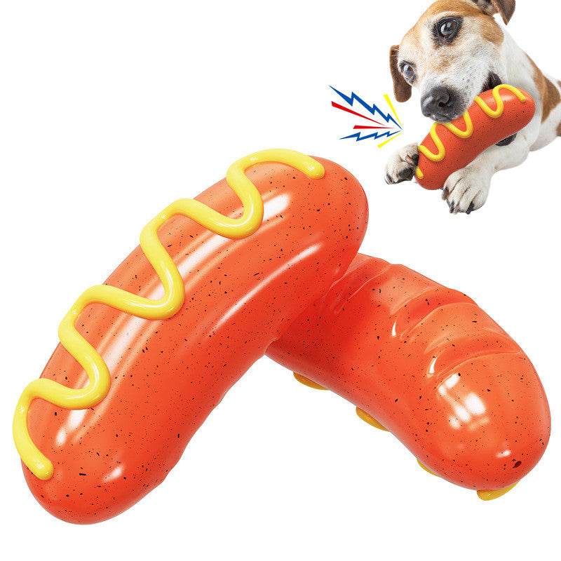 JMT-777610 Durable TPR Pet Dog Molar Toy - Hot Dog Sausage Shape for Chewing and Play
