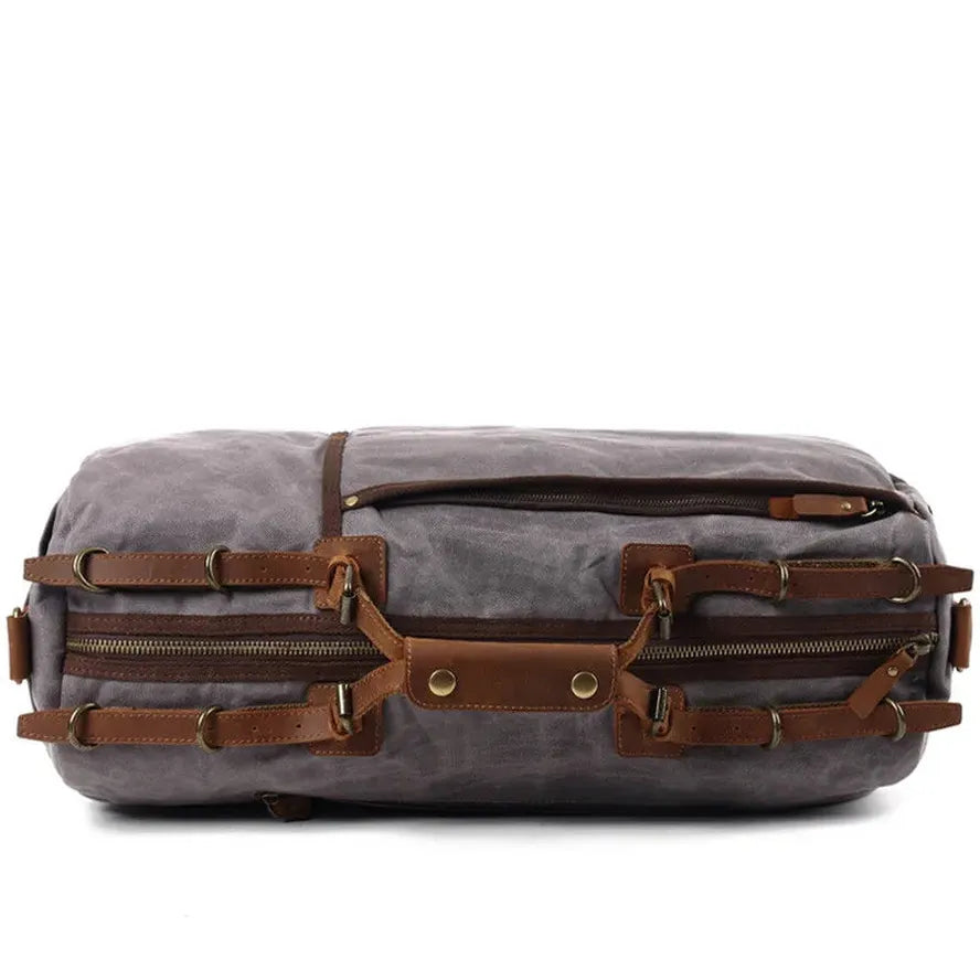 JMT-777866 Waxed Canvas Travel Duffle Bag with Leather Trim