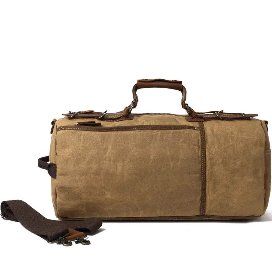 JMT-777866 Waxed Canvas Travel Duffle Bag with Leather Trim