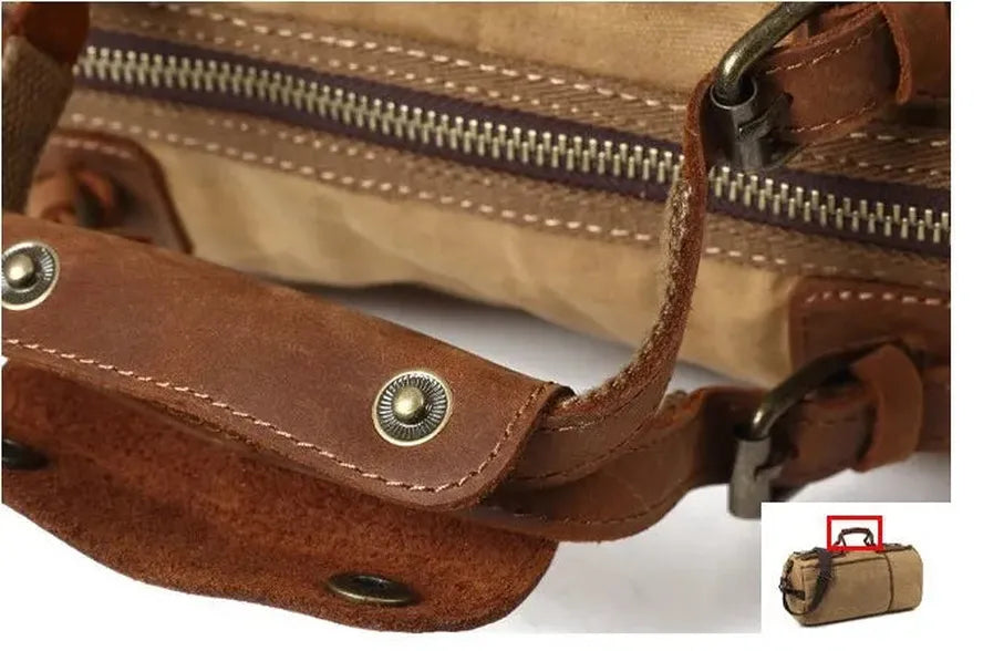 JMT-777866 Waxed Canvas Travel Duffle Bag with Leather Trim
