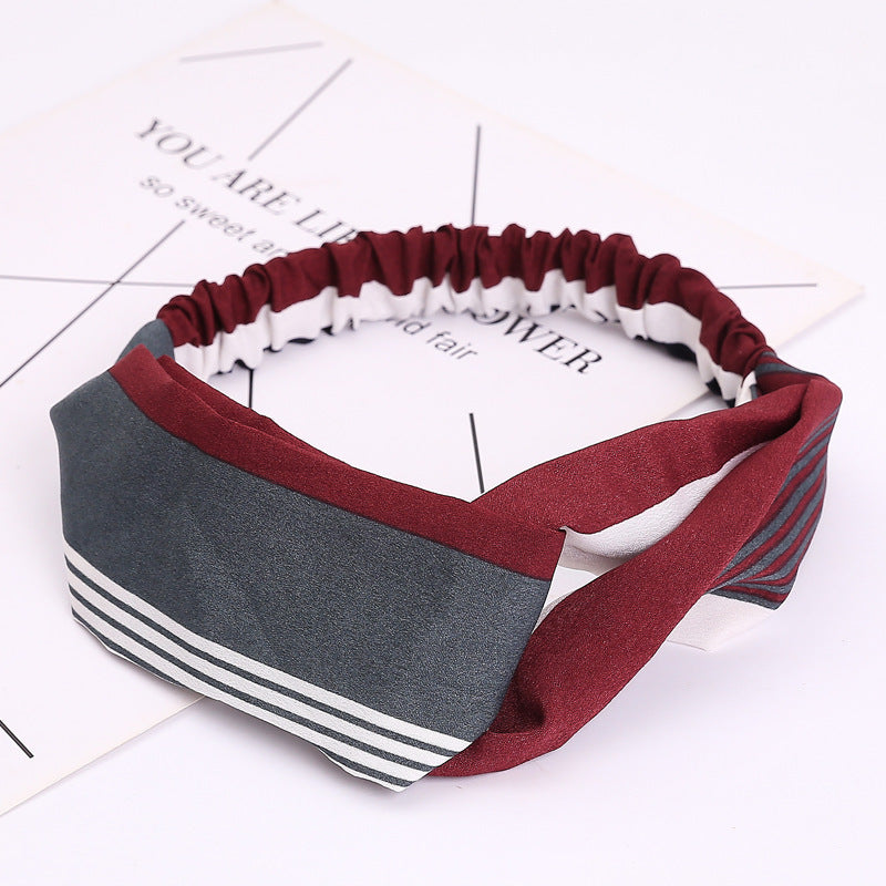 JMT-777994 Chiffon Silk Check Pattern Headband for Women