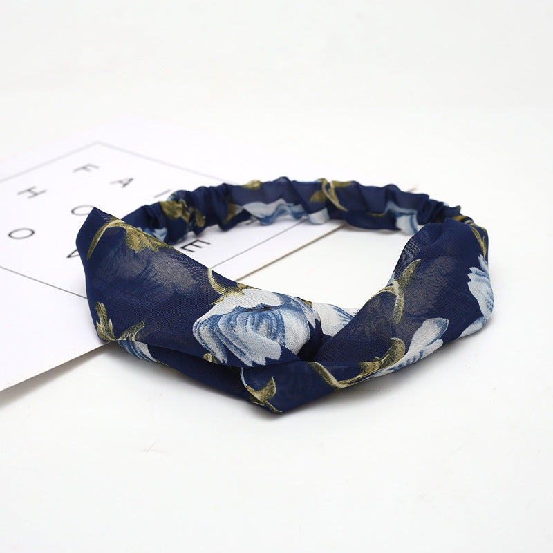 JMT-777994 Chiffon Silk Check Pattern Headband for Women