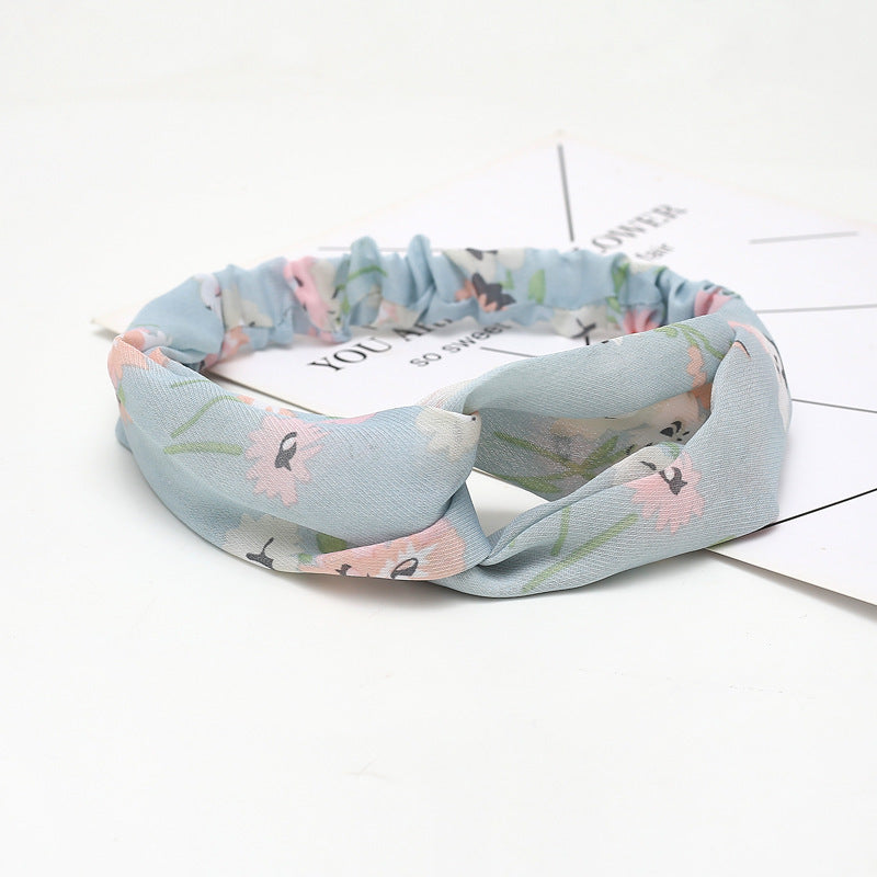 JMT-777994 Chiffon Silk Check Pattern Headband for Women