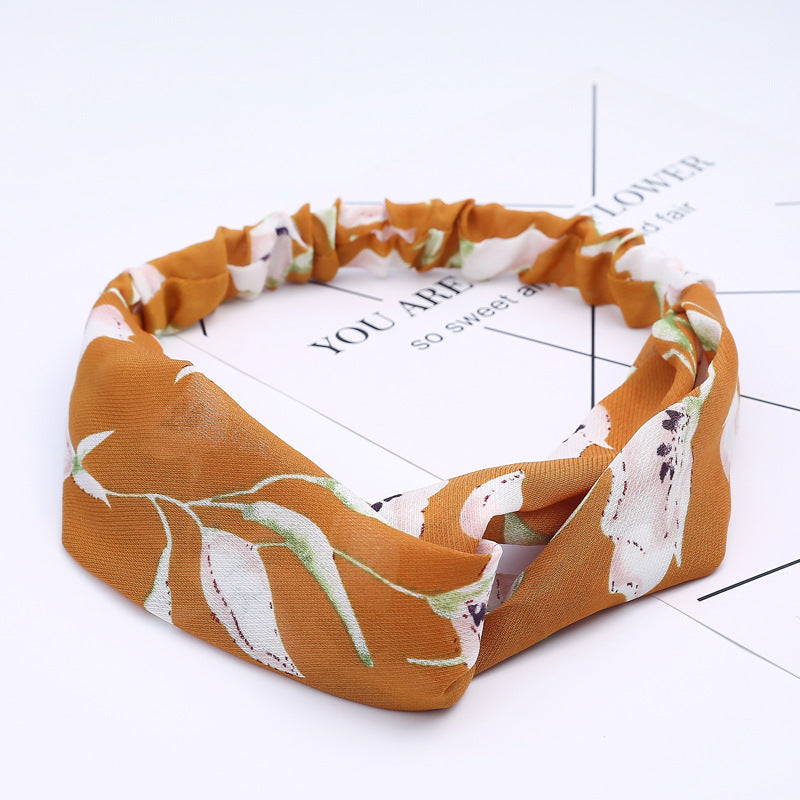 JMT-777994 Chiffon Silk Check Pattern Headband for Women
