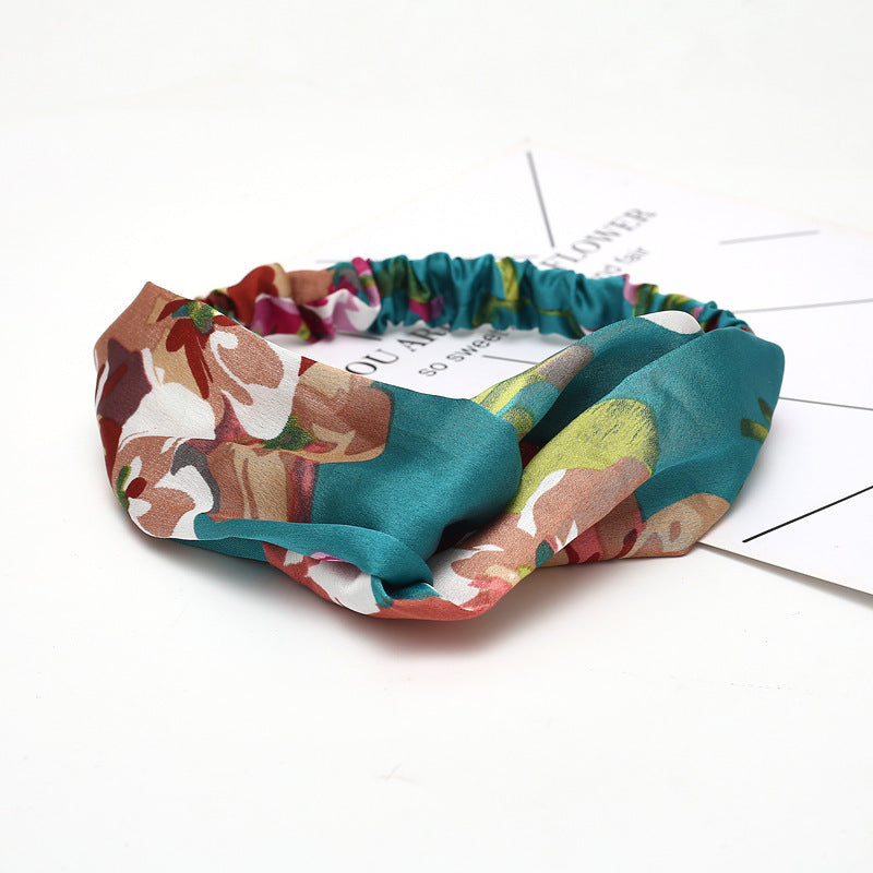 JMT-777994 Chiffon Silk Check Pattern Headband for Women