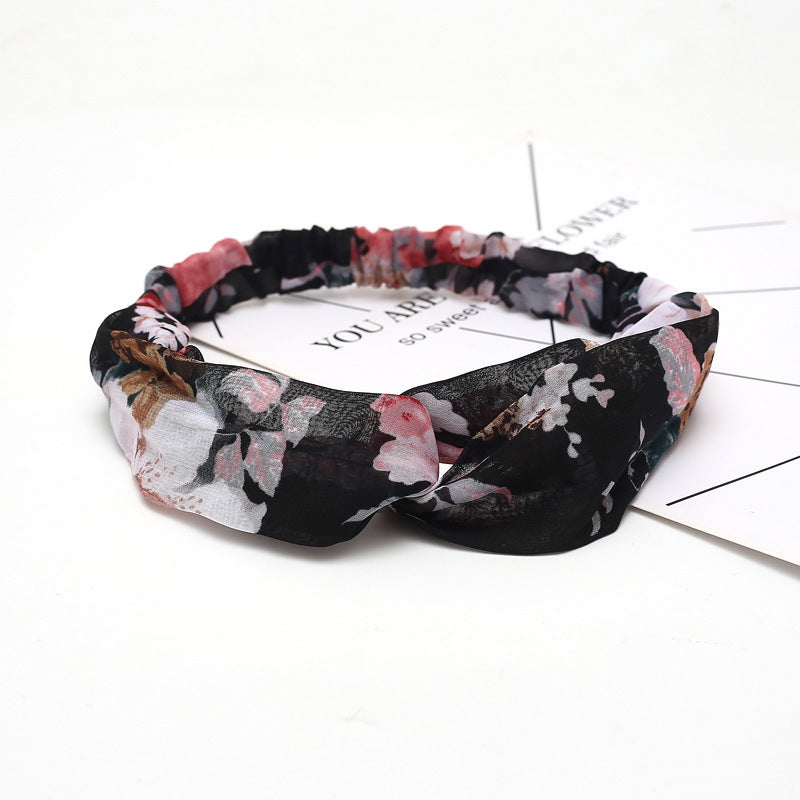 JMT-777994 Chiffon Silk Check Pattern Headband for Women