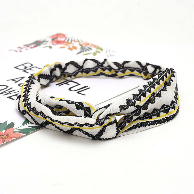 JMT-777994 Chiffon Silk Check Pattern Headband for Women