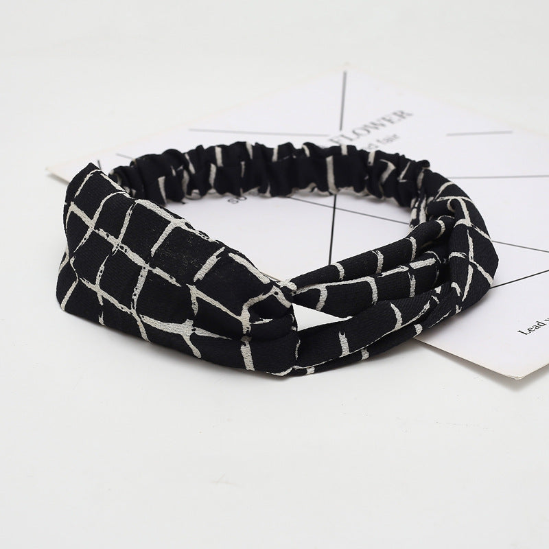 JMT-777994 Chiffon Silk Check Pattern Headband for Women