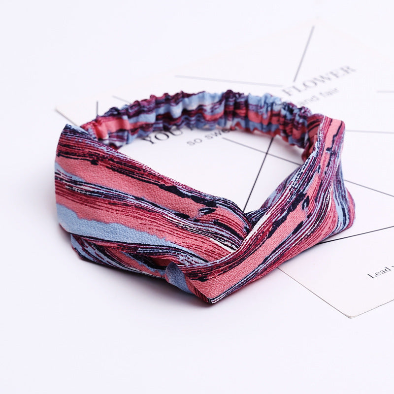 JMT-777994 Chiffon Silk Check Pattern Headband for Women