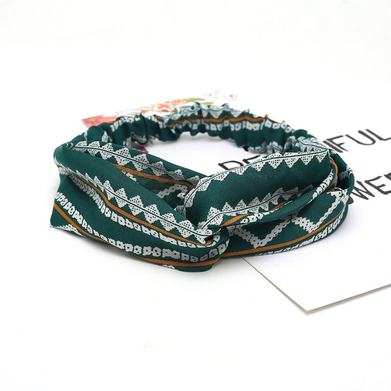 JMT-777994 Chiffon Silk Check Pattern Headband for Women