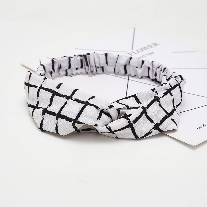 JMT-777994 Chiffon Silk Check Pattern Headband for Women