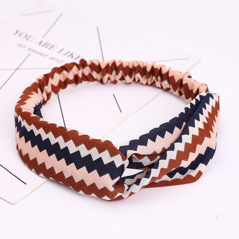 JMT-777994 Chiffon Silk Check Pattern Headband for Women
