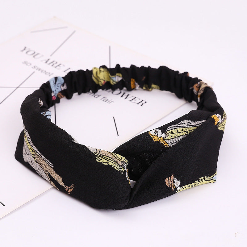 JMT-777994 Chiffon Silk Check Pattern Headband for Women