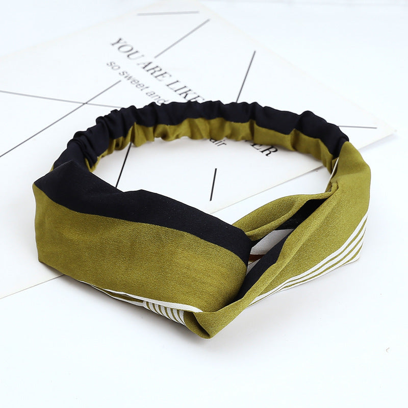 JMT-777994 Chiffon Silk Check Pattern Headband for Women