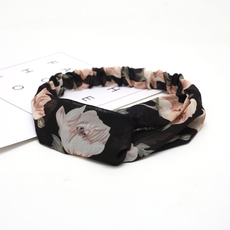 JMT-777994 Chiffon Silk Check Pattern Headband for Women