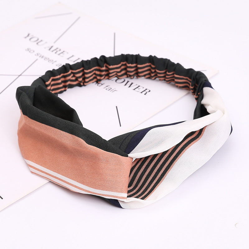 JMT-777994 Chiffon Silk Check Pattern Headband for Women