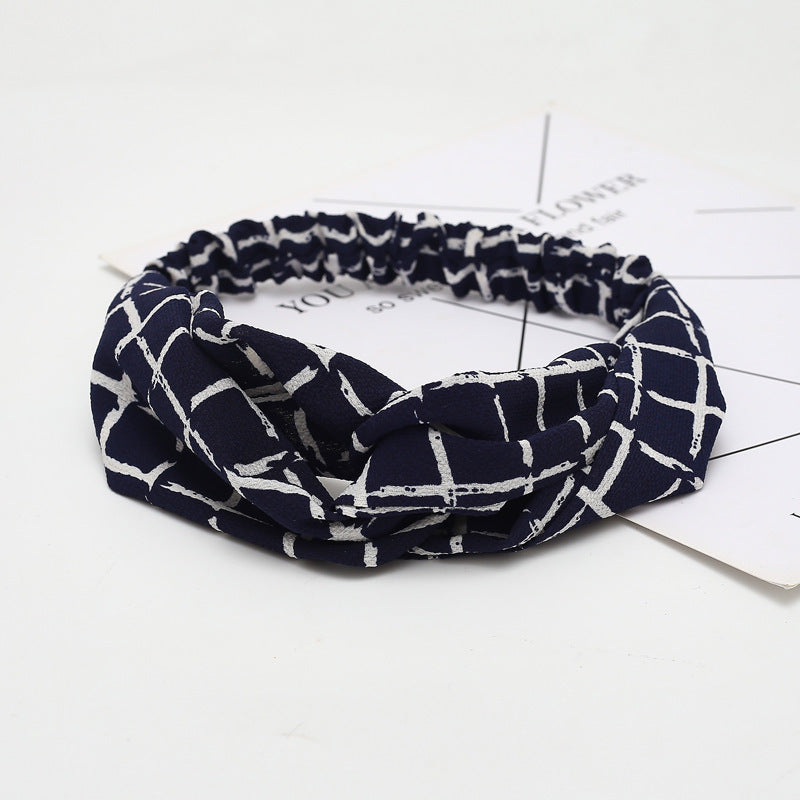 JMT-777994 Chiffon Silk Check Pattern Headband for Women
