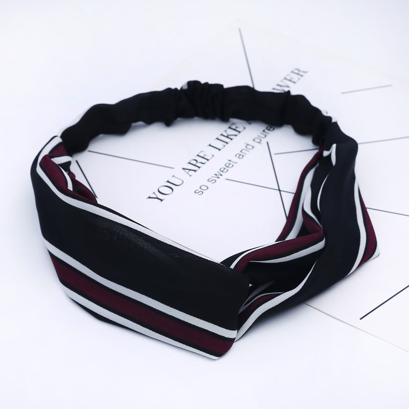 JMT-777994 Chiffon Silk Check Pattern Headband for Women