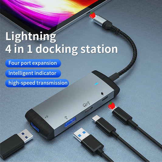 JMT-778122 4-in-1 USB 3.0 Docking Station Adapter for iPhone, iPad, and Laptop with PD Charging