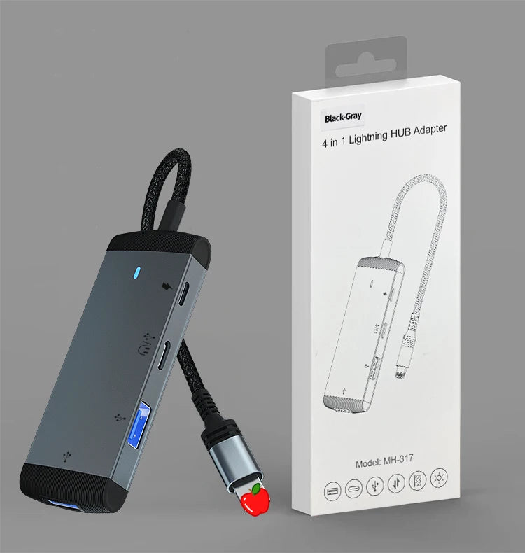 JMT-778122 4-in-1 USB 3.0 Docking Station Adapter for iPhone, iPad, and Laptop with PD Charging