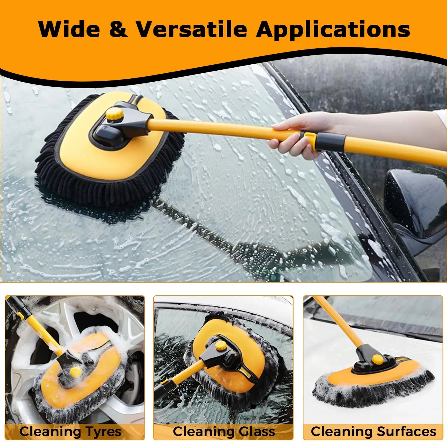 JMT-778250 Adjustable 0-90° Foldable Car Window Cleaning Brush with Soft Bristles for Effective Car Wash