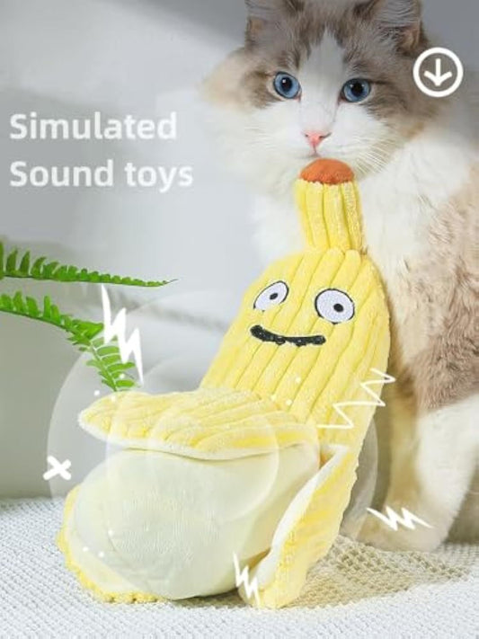 JMT-778442 Durable Banana Cat Crinkle Toy with Catnip - Soft Plush Teaser for Indoor Cats