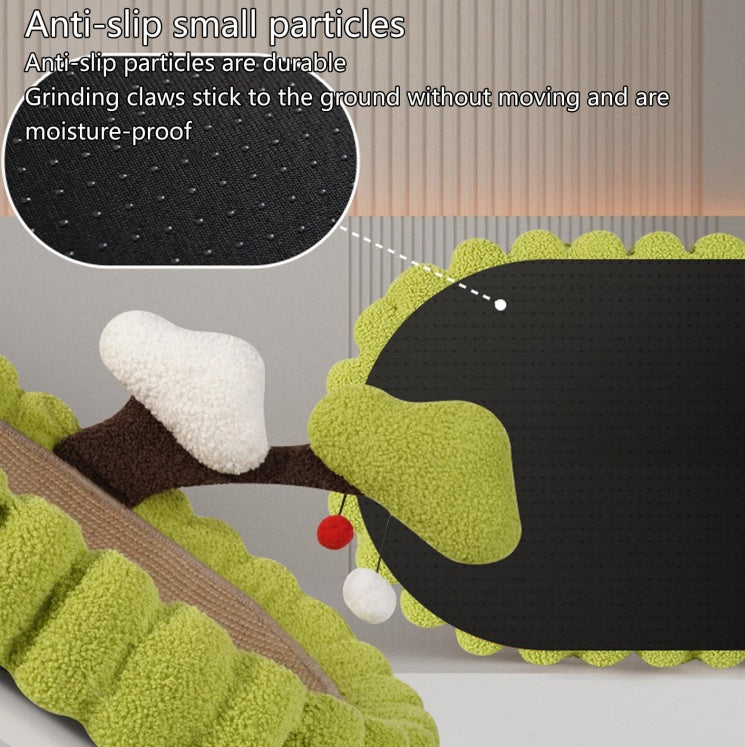 JMT-778634 Large Space Cat Scratching Post and Lounge, Hand Woven Sisal with Teddy Velvet, Green 25.6 Inch Tree Design, Non-Slip Base for Indoor Use