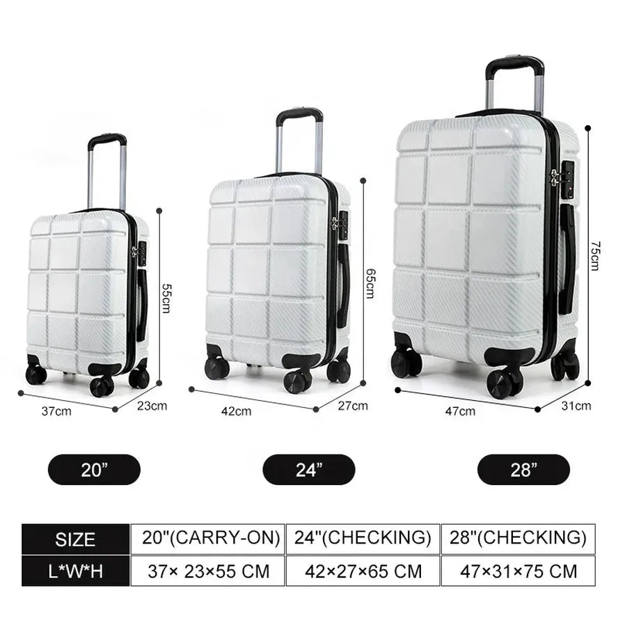 JMT-779338 ABS PC Hard Trolley Luggage Set - 3-Piece Suitcase and Travel Bag Collection