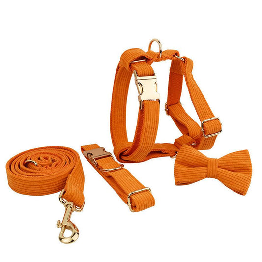 JMT-780106 Velvet Pet Collar Set with Bow Knot, Flower, Leash, Vest, and Poop Bag