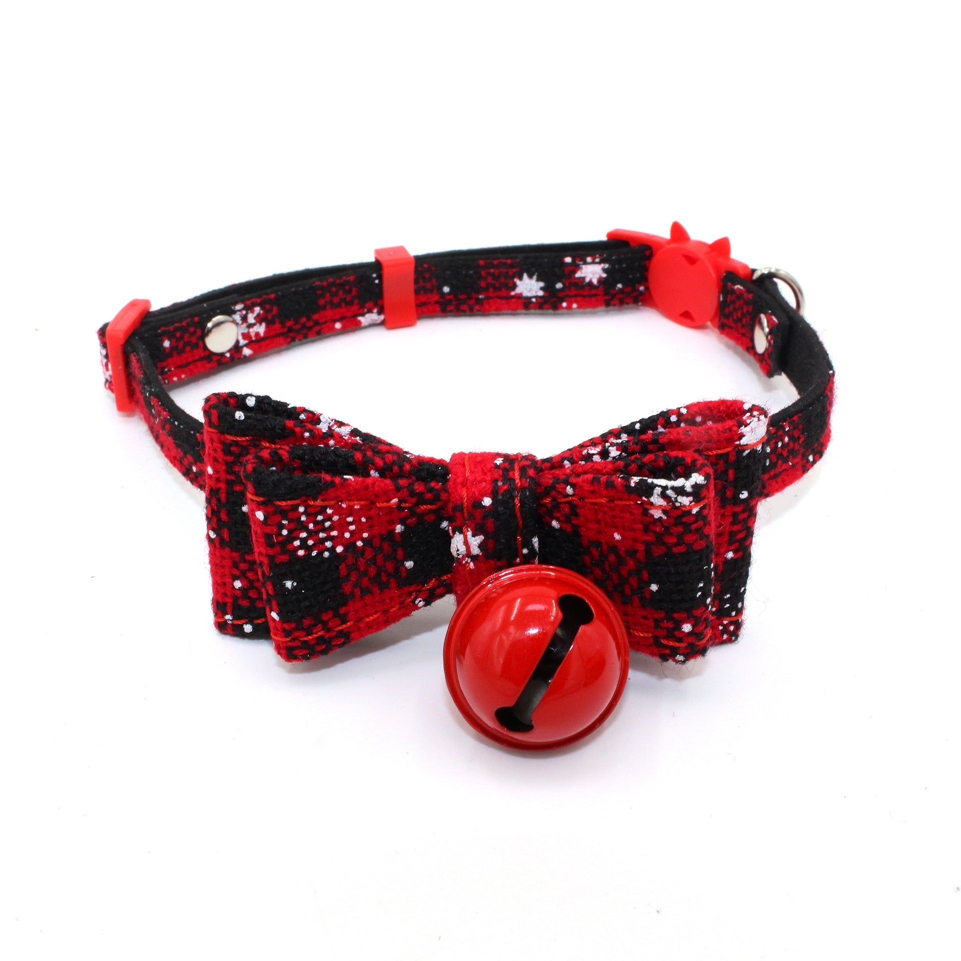 JMT-780426 Comfortable Polyester Dog Collar with Detachable Bowknot and Bell - Soft Velvet, Adjustable Size for Cats and Puppies, Snowflake Design